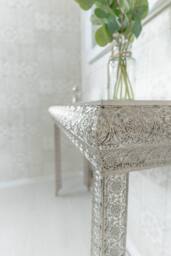 Downton Interiors Silver Embossed Metal Mirrored Glass Console Table - Agadir Range - thumbnail 5