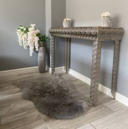 Downton Interiors Silver Embossed Metal Mirrored Glass Console Table - Agadir Range - thumbnail 2