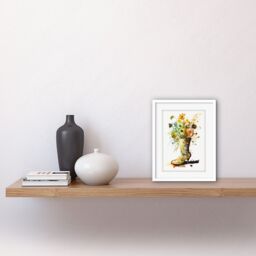 "Artery8 Wall Art Print Wildflower Bouquet in a High Heel Floral Boot Artwork Framed 9X7 Inch in White - Size: W7"" x H9""" - thumbnail 2