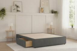 Sloomy Divan Base Steel Plush 2 Drawers Right Side in Dark Grey - Size: Small Double - thumbnail 3