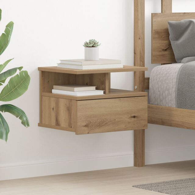 Berkfield Home Floating Nightstand Artisan Oak 40x31x27 cm Engineered Wood in Beige - Size: 40 x 31 x 27 cm - image 1