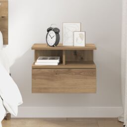 Berkfield Home Floating Nightstand Artisan Oak 40x31x27 cm Engineered Wood in Beige - Size: 40 x 31 x 27 cm - thumbnail 4