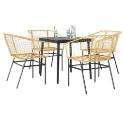 Berkfield Home 5 Piece Garden Dining Set Brown Poly Rattan Glass - thumbnail 1