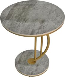 Hygrad Built to Survive C Shaped Half Moon Round Sintered Stone Slab/Metal End Coffee Sofa Bed Side Centre Table With Metal Legs (Grey/Gold) in Grey - thumbnail 5