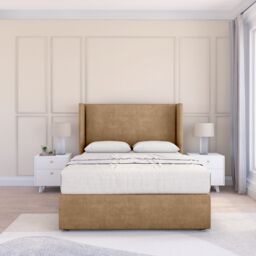 "Sloomy Devonshire Dumfries Wingback Bed Set, 2 Drawers & 54"" Floor Standing Headboard in Light Beige - Size: Super King" - thumbnail 2