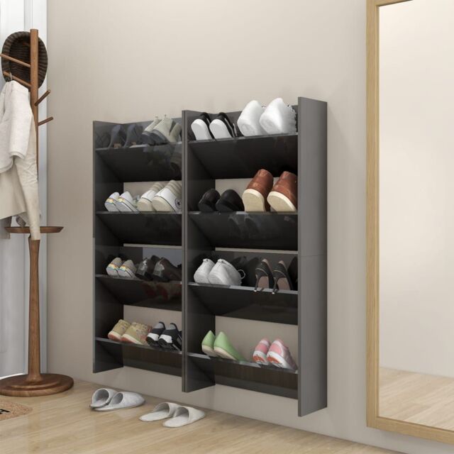 Berkfield Home Wall Shoe Cabinets 4 pcs High Gloss Grey 60x18x60 cm Engineered Wood - Size: 60 x 18 x 60 cm - image 1