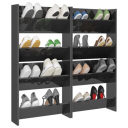 Berkfield Home Wall Shoe Cabinets 4 pcs High Gloss Grey 60x18x60 cm Engineered Wood - Size: 60 x 18 x 60 cm - thumbnail 4
