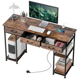 FURNOS Industrial 120CM Computer Desk With Drawers & USB Outlets in Brown - thumbnail 6
