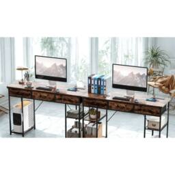 FURNOS Industrial 120CM Computer Desk With Drawers & USB Outlets in Brown - thumbnail 5