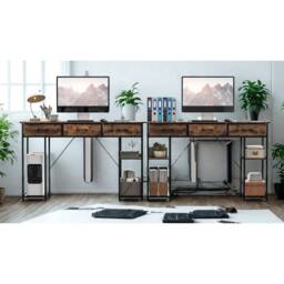 FURNOS Industrial 120CM Computer Desk With Drawers & USB Outlets in Brown - thumbnail 4