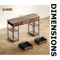 FURNOS Industrial 120CM Computer Desk With Drawers & USB Outlets in Brown - thumbnail 7