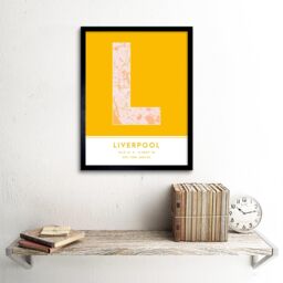 "Wee Blue Coo Wall Art Print Liverpool England United Kingdom City Map Modern Typography Stylish Letter Framed Word in Yellow - Size: W12"" x H16""" - thumbnail 2