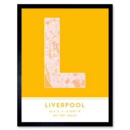 "Wee Blue Coo Wall Art Print Liverpool England United Kingdom City Map Modern Typography Stylish Letter Framed Word in Yellow - Size: W12"" x H16""" - thumbnail 1