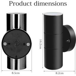 ATEK Outside Up & Down Wall Lights, IP44 Waterproof Up Down Mains Power Lighting Black Stainless Steel Exterior Wall Sconce GU10 - thumbnail 2