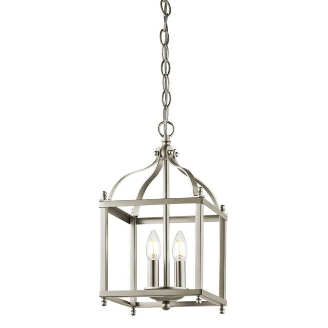 Loops 2 Bulb Ceiling Pendant Light Fitting Brushed Nickel LED E14 60W Bulb in Metallics