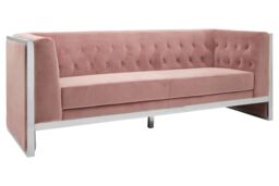 Orsina Functional Sturdy 3 Seat Pink Velvet Sofa, Stylish Mid Century Sofa For Bedroom, Comfortable 3 Seater Sofa - thumbnail 4