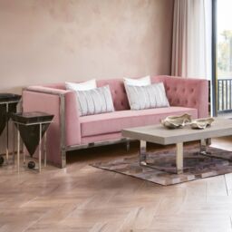Orsina Functional Sturdy 3 Seat Pink Velvet Sofa, Stylish Mid Century Sofa For Bedroom, Comfortable 3 Seater Sofa - thumbnail 1
