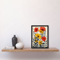 Artery8 Wall Art Print Yellow & Red Wildflowers Blooming Modern Art Framed Poster in Black - Size: A4 - thumbnail 4
