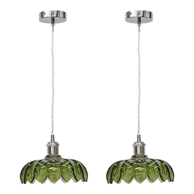 First Choice Lighting Set of 2 Alice - Green Leaf Design Pendant Shades with Chrome Flex Set - image 1