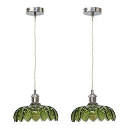 First Choice Lighting Set of 2 Alice - Green Leaf Design Pendant Shades with Chrome Flex Set