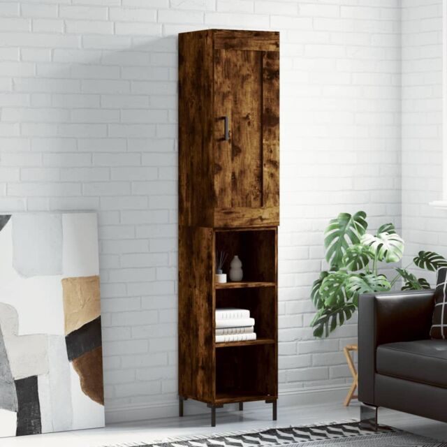 Berkfield Home Highboard Smoked Oak 34.5x34x180 cm Engineered Wood in Brown - image 1
