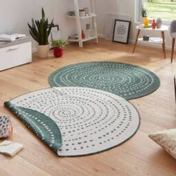 THE RUGS Indoor Outdoor Bali Round Rug Reversible Flatweave Polypropylene in Green - Size: 140 cm diameter - thumbnail 5