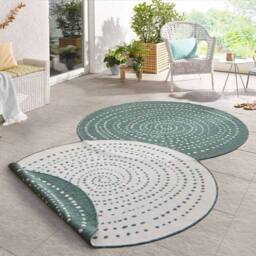 THE RUGS Indoor Outdoor Bali Round Rug Reversible Flatweave Polypropylene in Green - Size: 140 cm diameter - thumbnail 4