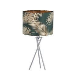 First Choice Lighting Tropica - Chrome Tripod Table Lamp with Dark Green Leaf Embossed Shade in Silver