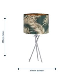 First Choice Lighting Tropica - Chrome Tripod Table Lamp with Dark Green Leaf Embossed Shade in Silver - thumbnail 6
