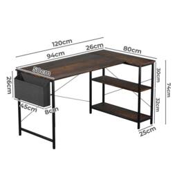 Levede L Shaped 120cm Browm Computer Desk Home Office Laptop Modern in Brown - thumbnail 8
