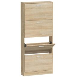 Berkfield Home Shoe Cabinet Oak 59x17x150 cm Engineered Wood in Brown - Size: 59 x 17 x 150 cm - thumbnail 2