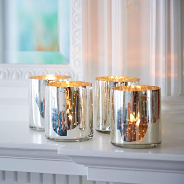 Paper High Set of 4 Silver Antique Effect Tea Light Holders - image 1