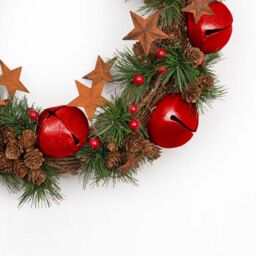 Shatchi 40cm Christmas Wreath with Jingle Bells Stars Pine Cones Berries Leaves for Outdoor in Red - thumbnail 2