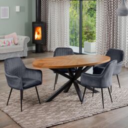 Artemis Home Dosenna Oval Dining Table Set with 4 Carrara Velvet Chairs in Grey - thumbnail 1