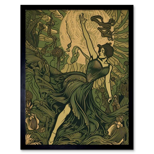 "Artery8 Wall Art Print Boho Ballerina Dancing with the Forest Moon Art Framed in Black - Size: W12"" x H16""" - image 1