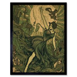 "Artery8 Wall Art Print Boho Ballerina Dancing with the Forest Moon Art Framed in Black - Size: W12"" x H16""" - thumbnail 1