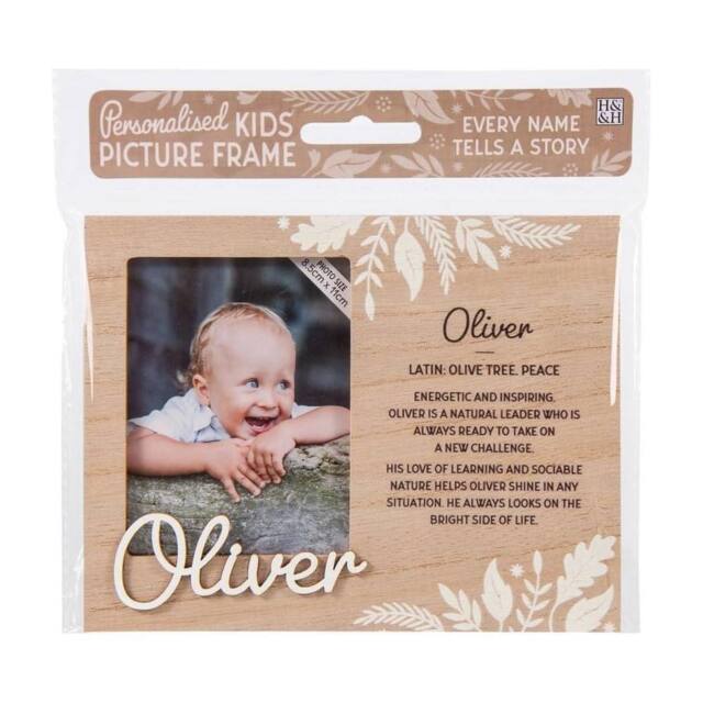 History & Heraldry Personalised Kids Wooden Picture Frame - Oliver in Brown