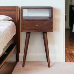 Direct Wicker Solid Wood Mini Cherry Bedside, 1 Drawer & Open Shelf in Dark Brown - Size: 1 Pack