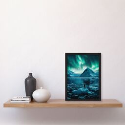 Artery8 Aurora Australis Penguin Antarctica Ice Landscape Framed Art Print in Blue - Size: A4 - thumbnail 4