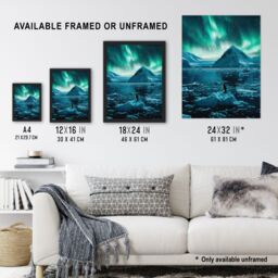 Artery8 Aurora Australis Penguin Antarctica Ice Landscape Framed Art Print in Blue - Size: A4 - thumbnail 3