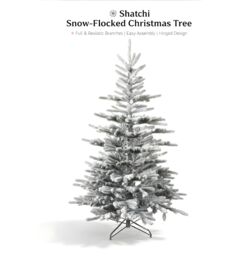 Shatchi 7FT Californian Pine Snow Covered Green Tips Bushy Artificial Plain Christmas Tree in White - thumbnail 7