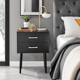 FurnitureboxUK Taylor Painted Wooden Bedside Table With 2 Drawers & Silver Handles in Black - thumbnail 2