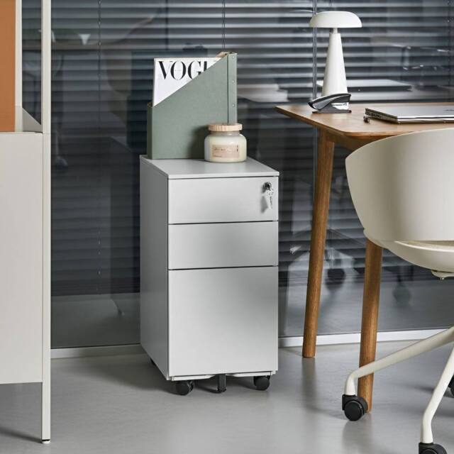 Wyld and Coco Light Grey Metal 3 Drawer Cabinet Lock and Castors W30 x D45 x H60cm - image 1