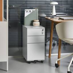 Wyld and Coco Light Grey Metal 3 Drawer Cabinet Lock and Castors W30 x D45 x H60cm - thumbnail 1
