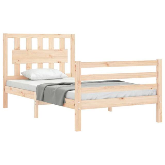 Berkfield Home Beautiful Bed Frame with Headboard Small Single Solid Wood in Light Tan - image 1