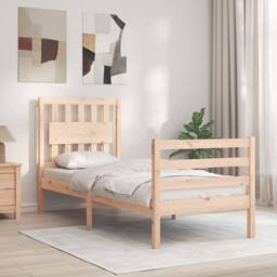 Berkfield Home Beautiful Bed Frame with Headboard Small Single Solid Wood in Light Tan - thumbnail 2