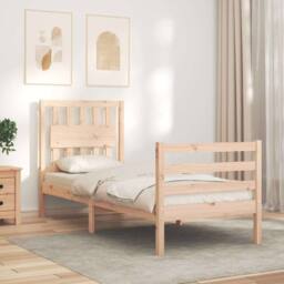 Berkfield Home Beautiful Bed Frame with Headboard Small Single Solid Wood in Light Tan - thumbnail 4