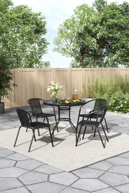 Living and Home Garden Tempered Glass Round Table with 4 PE Rattan Chairs - image 1