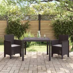 Berkfield Home Garden Dining Set Set of 3 Brown Plastic Resin Ergonomic - thumbnail 3