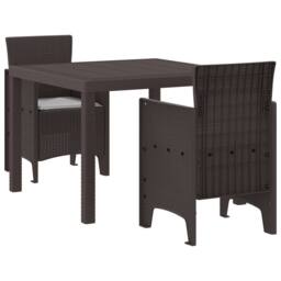Berkfield Home Garden Dining Set Set of 3 Brown Plastic Resin Ergonomic - thumbnail 2